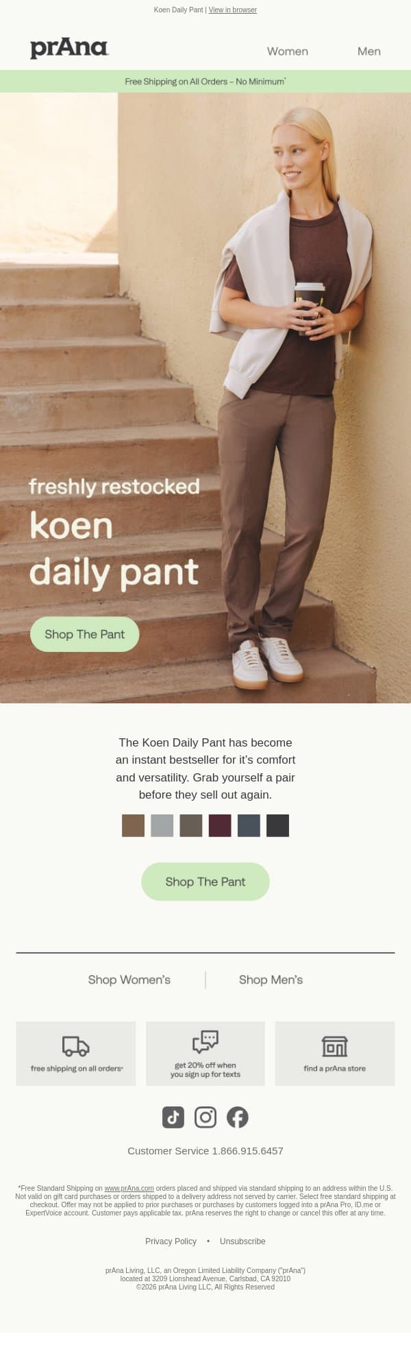 Freshly Restocked 👀 email from Prana screenshot