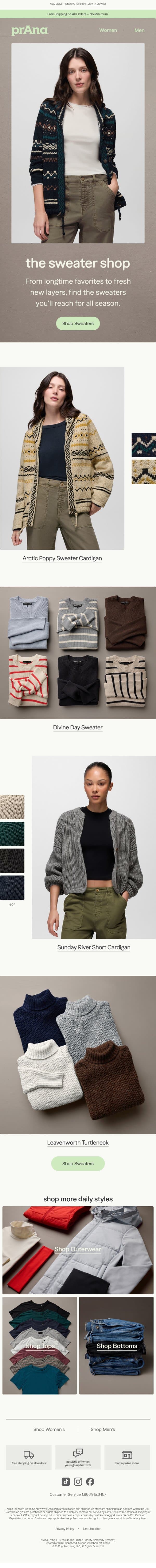 Sweaters Season Starts Here email from Prana screenshot