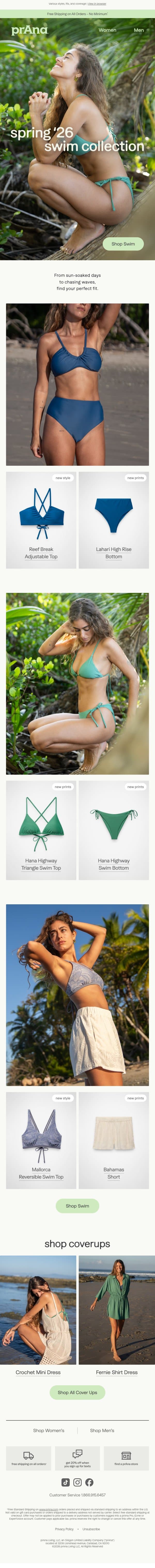 Dive into New Swim Styles email from Prana screenshot