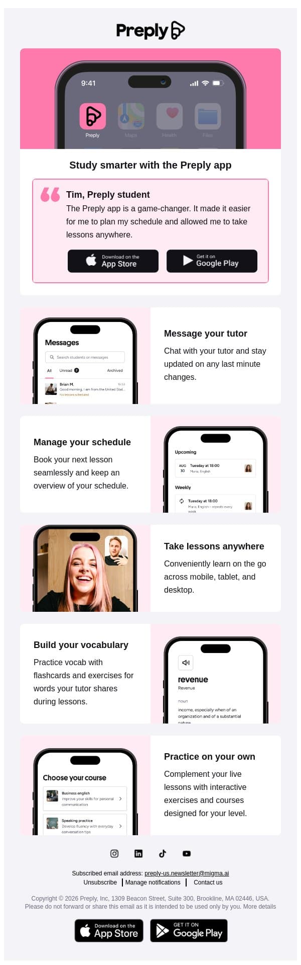 Download your Preply app! email from Preply screenshot