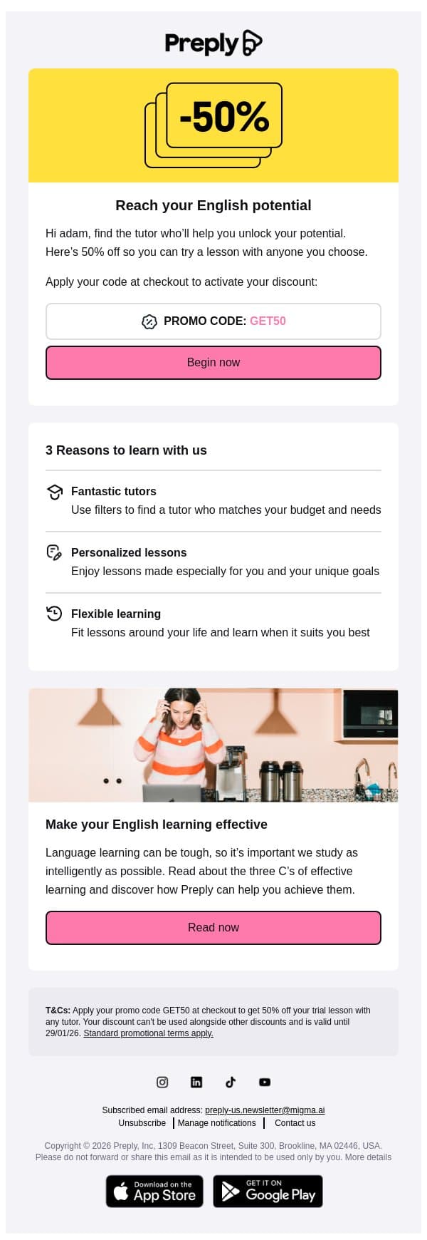 Reach your potential with the right tutor email from Preply screenshot