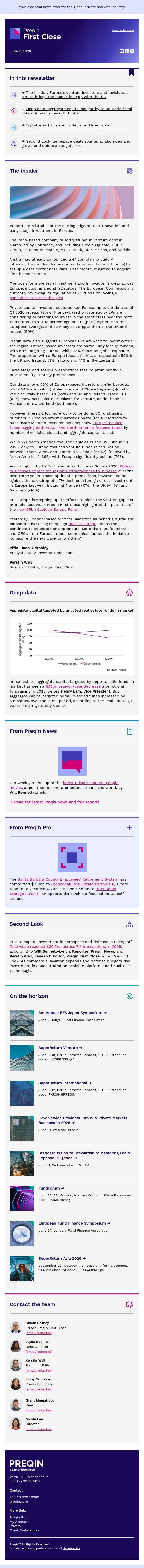 Vive l’innovation! Europe’s investors zoom in on VC email from Preqin screenshot