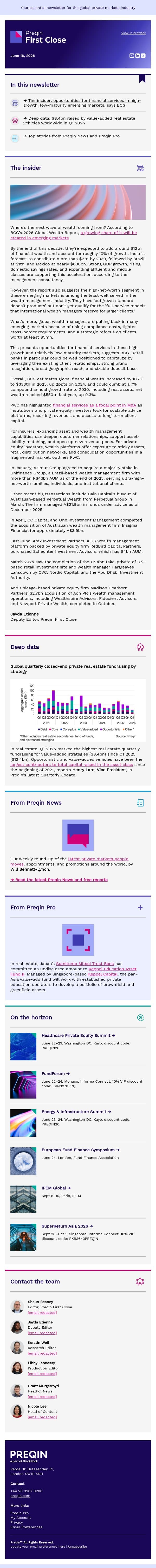 Emerging markets could add $12tn to global financial wealth by 2030 email from Preqin screenshot