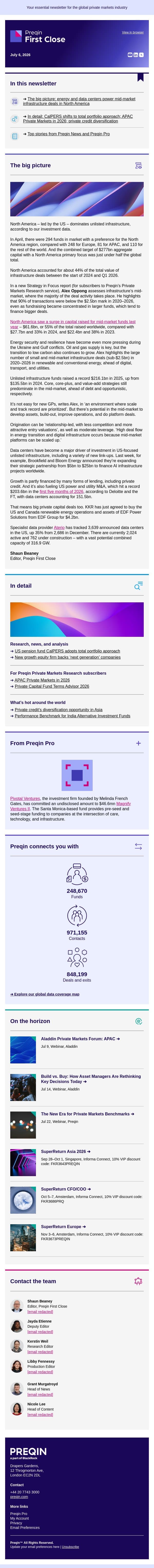 North America still infrastructure's global growth engine email from Preqin screenshot