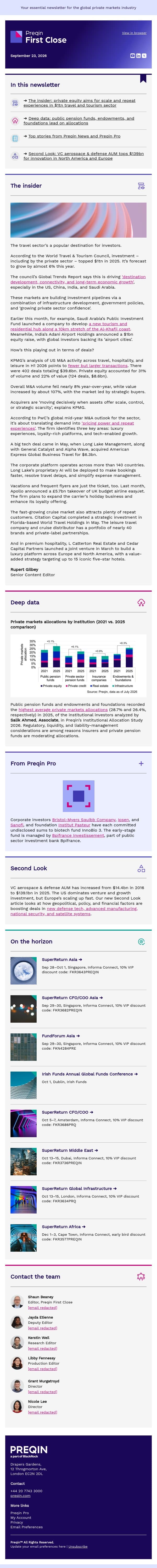 Travel investors check in for luxury, loyalty, and tech email from Preqin screenshot