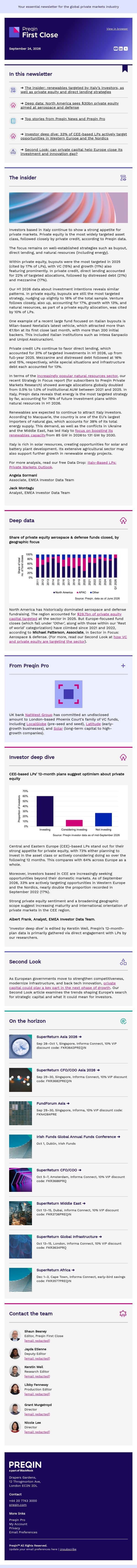 Italy does it better with buyouts, direct lending, and energy email from Preqin screenshot