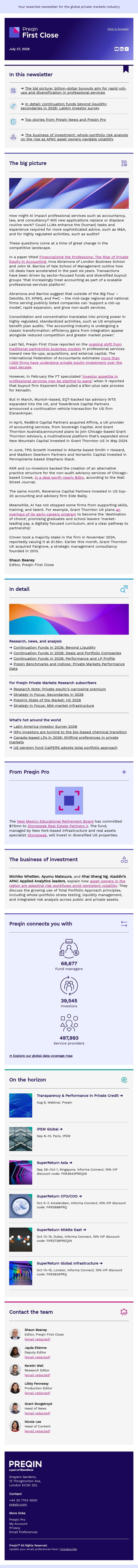 Private equity and AI could transform accounting firms email from Preqin screenshot