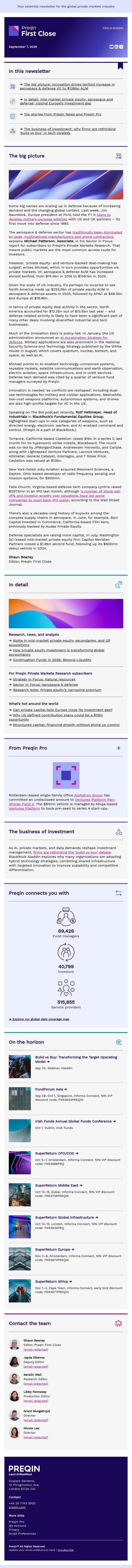 Venture investors target US high-tech defense start-ups email from Preqin screenshot