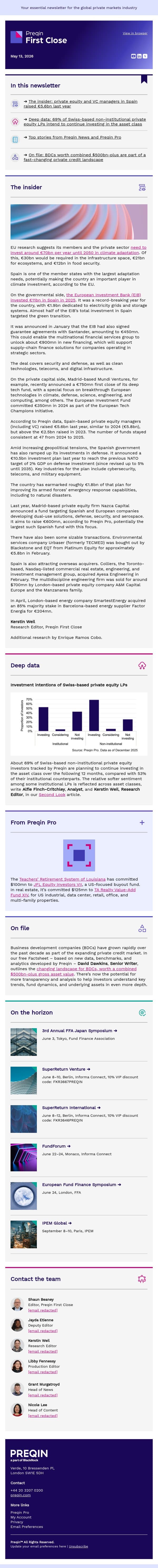 Spain in the spotlight for private equity and VC deals email from Preqin screenshot
