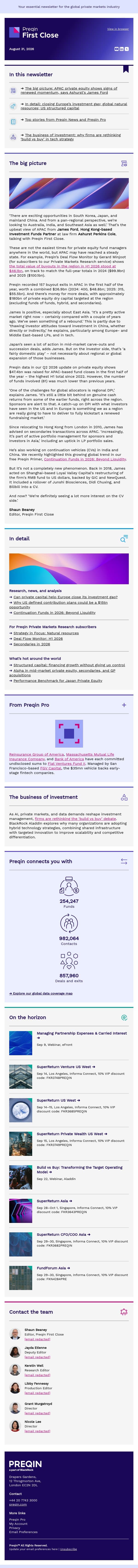 APAC buyouts top $46bn in H1's ‘pretty active market’ email from Preqin screenshot