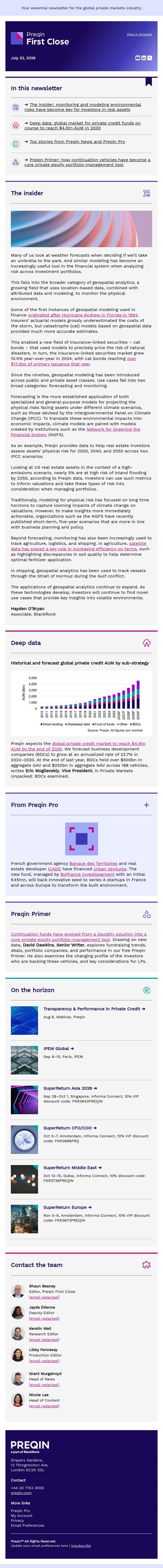 Geospatial analytics - let's get physical email from Preqin screenshot