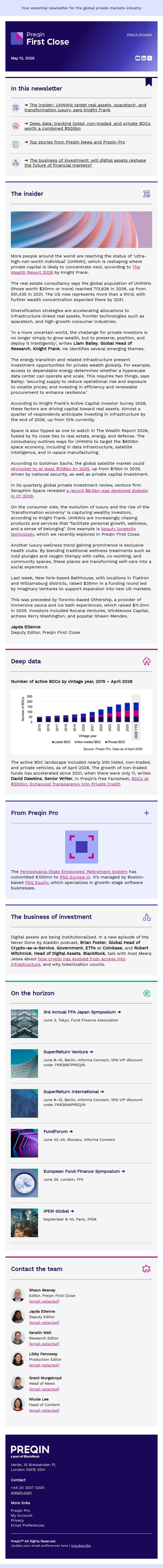 More than 700,000 ultra-high net worths could reshape private markets email from Preqin screenshot
