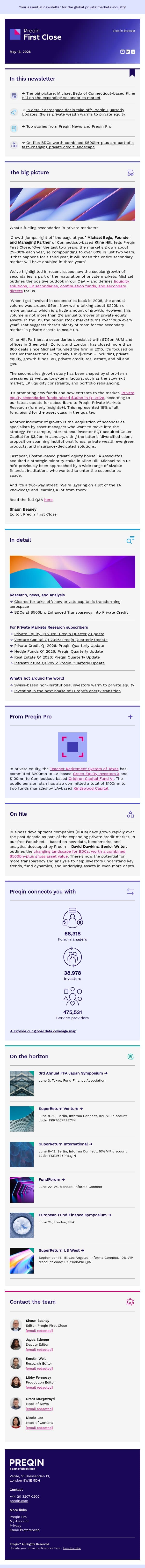 ‘Growth jumps right off the page’ for secondaries email from Preqin screenshot