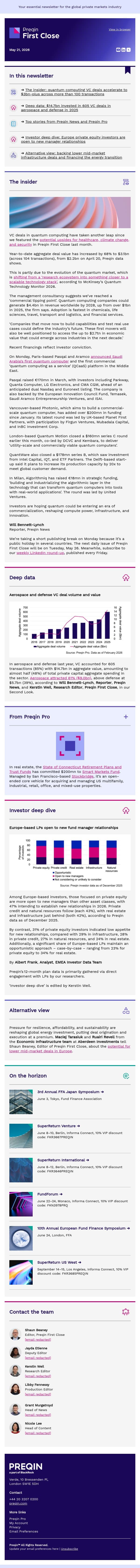 VC in quantum computing could signal ‘commercial tipping point’ email from Preqin screenshot