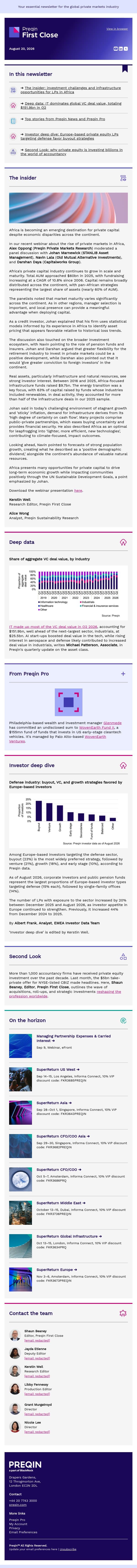 Africa as an emerging destination for private capital email from Preqin screenshot