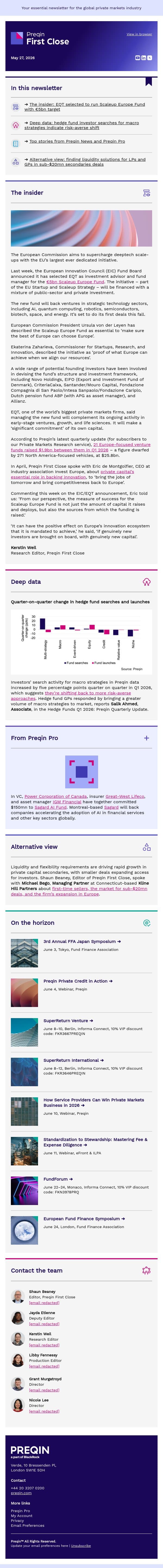 €5bn Scaleup Europe Fund aims to accelerate deeptech ventures email from Preqin screenshot