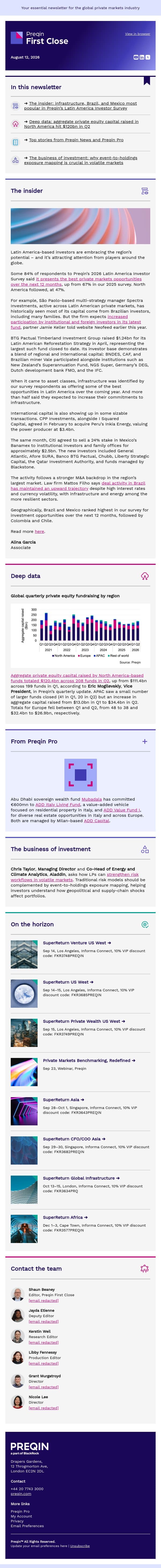 Latin America investors seek infrastructure opportunities email from Preqin screenshot