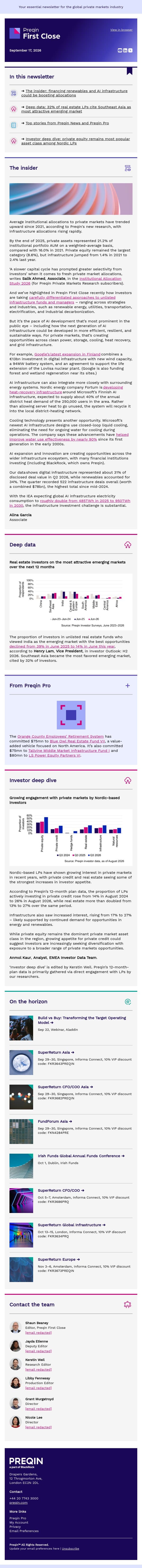 Are investors upping allocations to meet the infrastructure challenge? email from Preqin screenshot