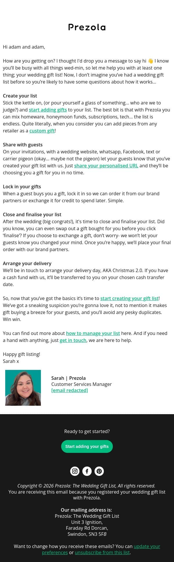 How are you getting on? email from Prezola screenshot