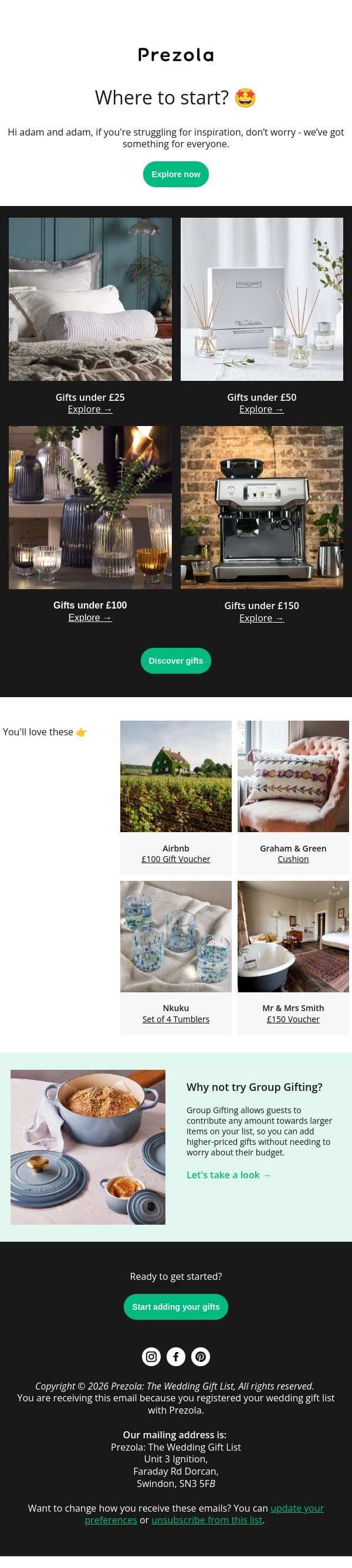 Where to start? 🤩 email from Prezola screenshot