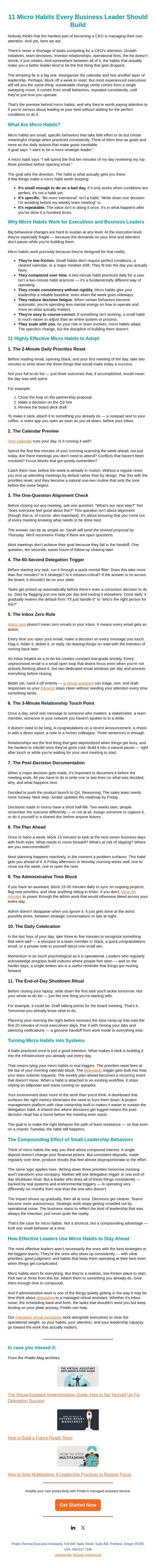 11 Micro Habits That Make Better Leaders email from Prialto screenshot