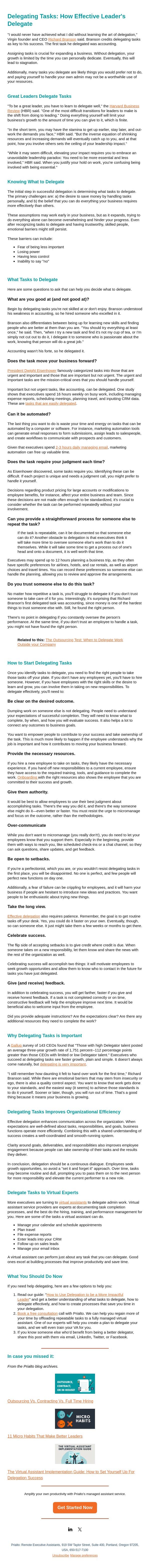 The Power of Delegation email from Prialto screenshot