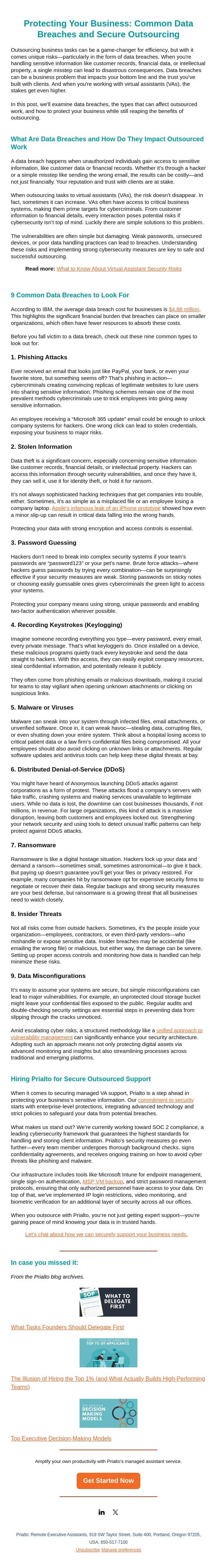 Outsourcing Without the Security Risk email from Prialto screenshot