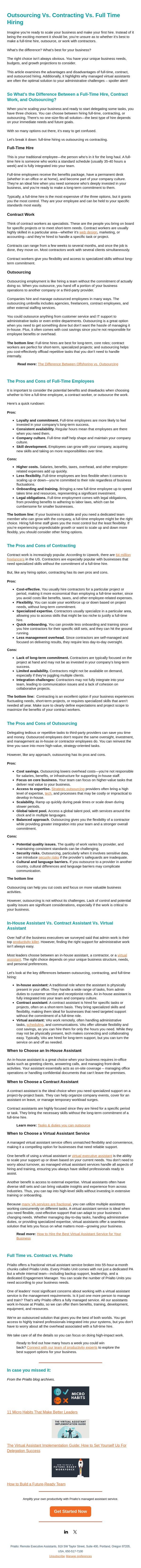 Outsourcing vs. Hiring: What’s the Right Choice? email from Prialto screenshot
