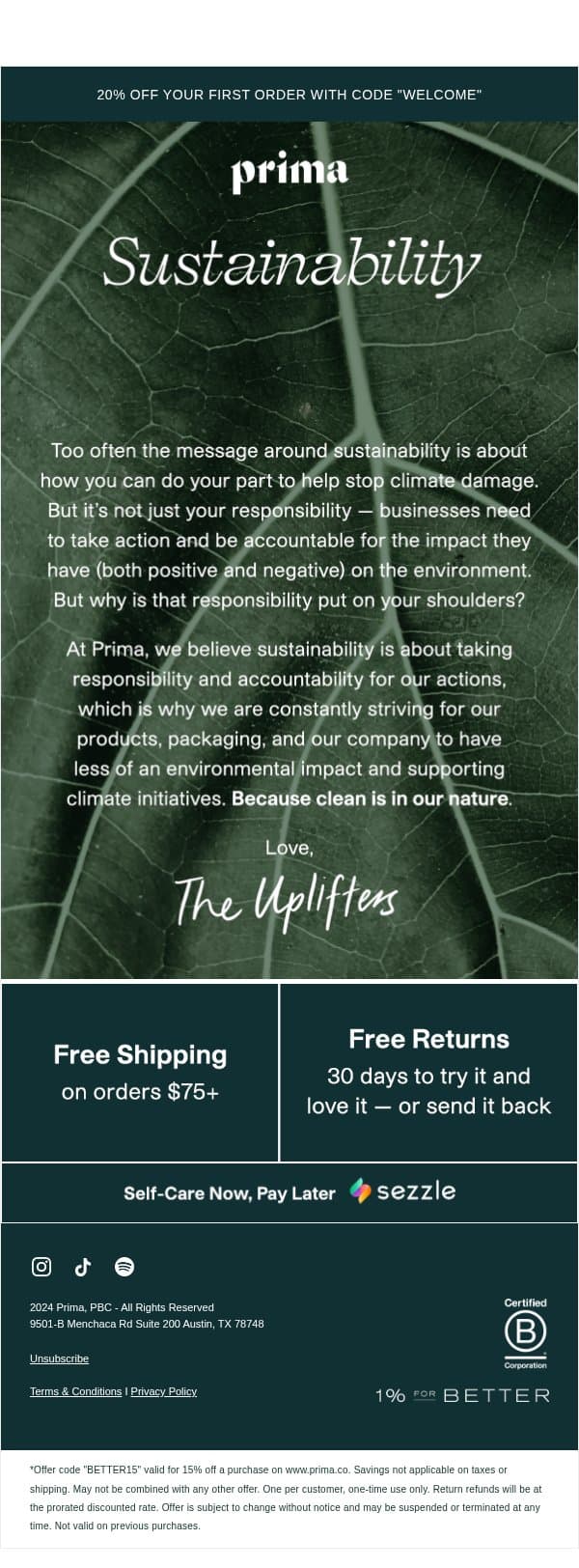 It's not about sustainability.... email from Prima screenshot