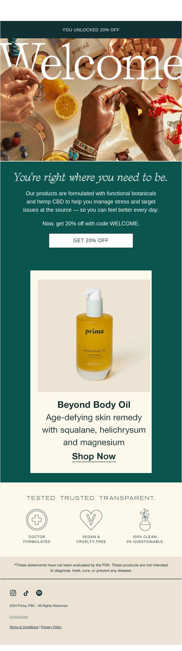 Here's that 20% off. email from Prima screenshot