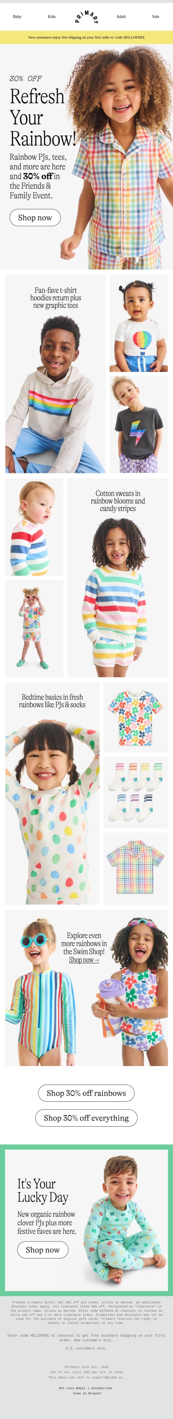 Refresh Your Rainbow 🌈 New PJs, tees, and more email from Primary screenshot