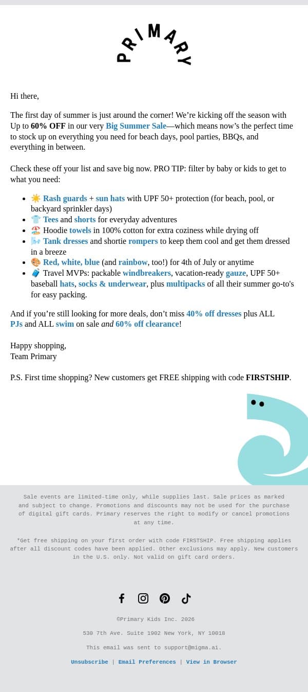 ☀️ Summer checklist? Consider it done ✓ email from Primary screenshot