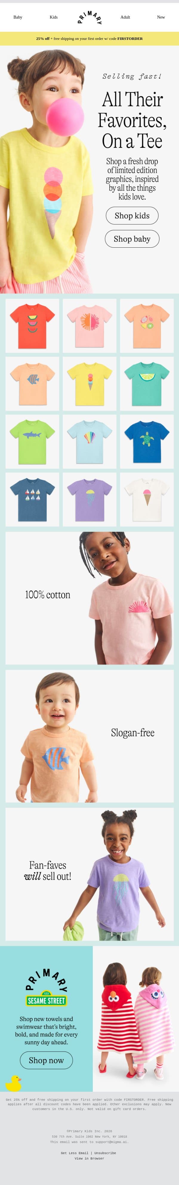 All Their Favorites, On a Tee 🍦🍊🦈 email from Primary screenshot