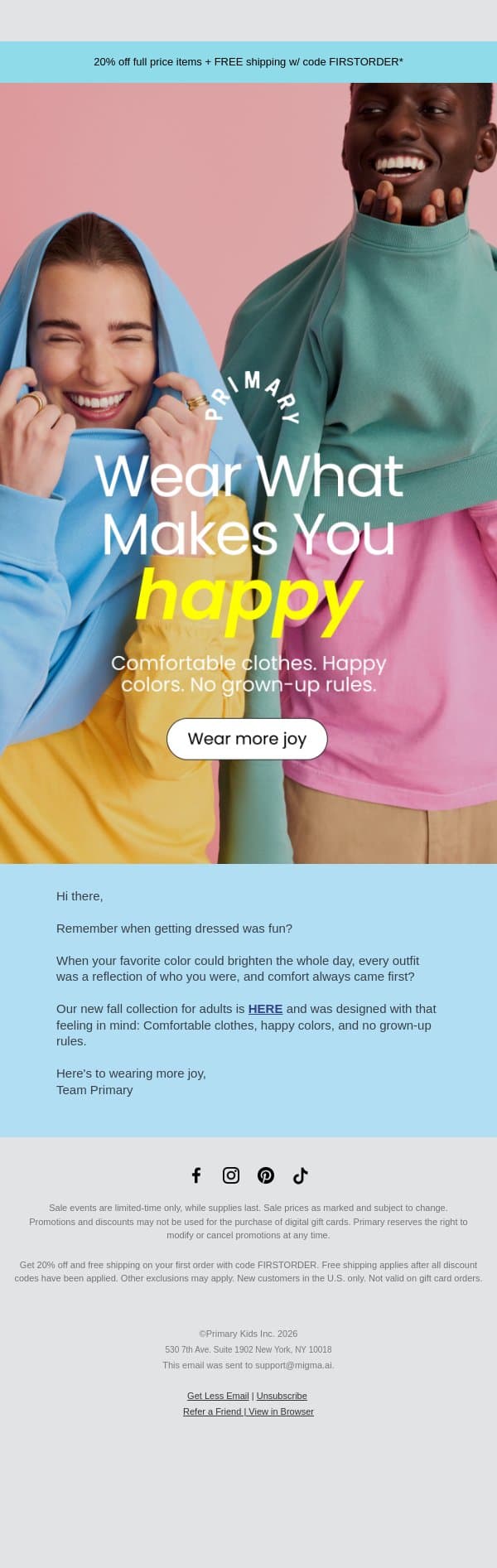 Wear what makes you happy π Our fall adult collection is here! email from Primary screenshot