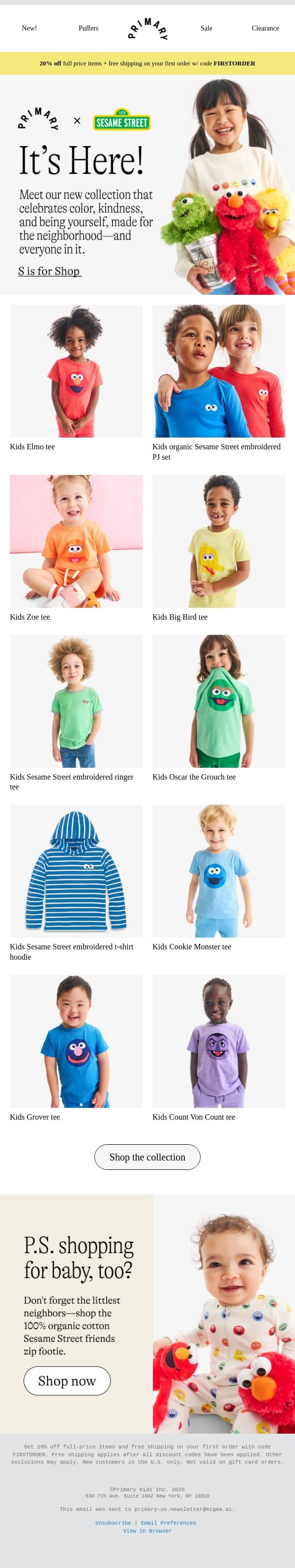 Word on the (Sesame) Street: these styles are selling fast! email from Primary screenshot