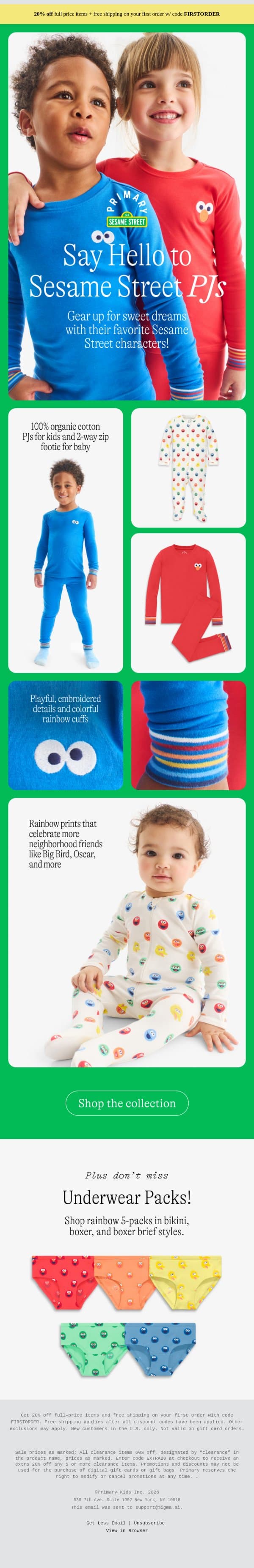 Say Hello to Sesame Street PJs! email from Primary screenshot