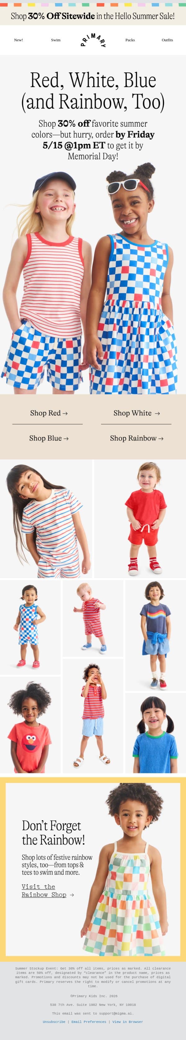 Red, White, Blue + Rainbow, Too ️‍🌈 (hurry, order soon!) email from Primary screenshot