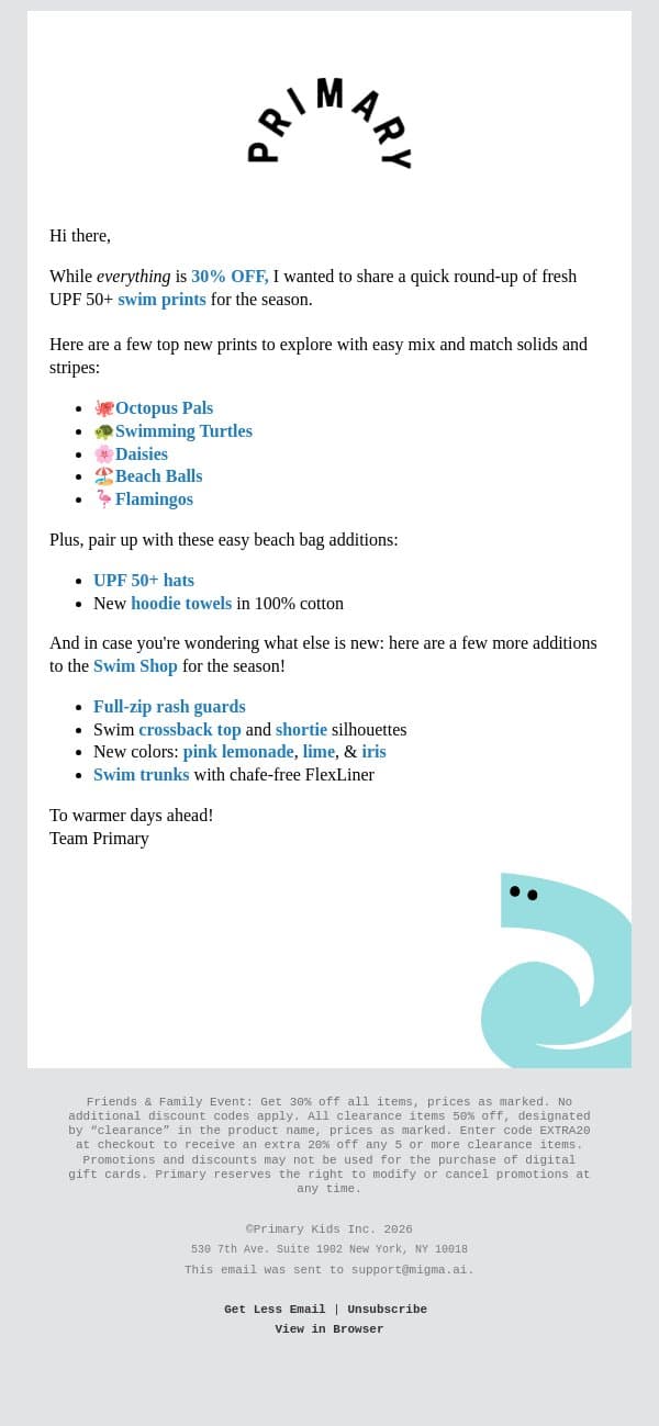 UPF 50+ Swim: Prints Worth Talking About email from Primary screenshot