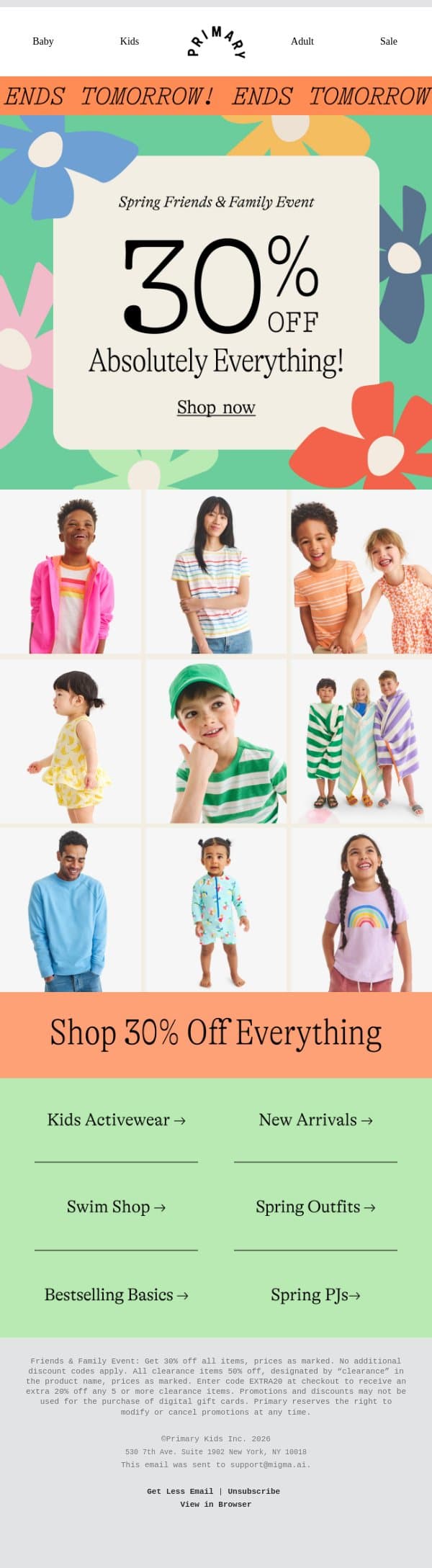 ⏰ 30% off everything ends tomorrow ⏰ email from Primary screenshot