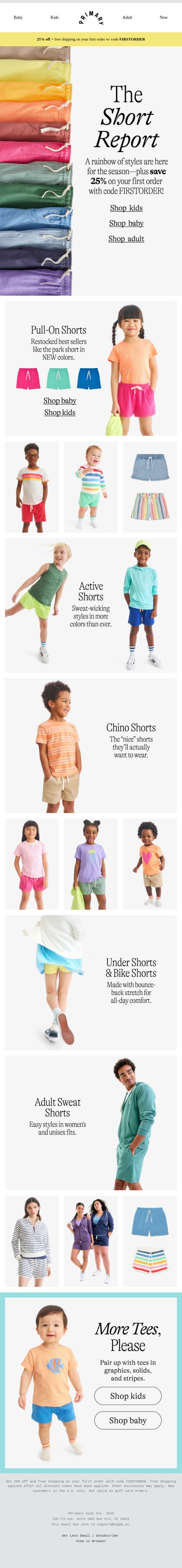 The Spring Short Report 🩳 Stock up + save! email from Primary screenshot