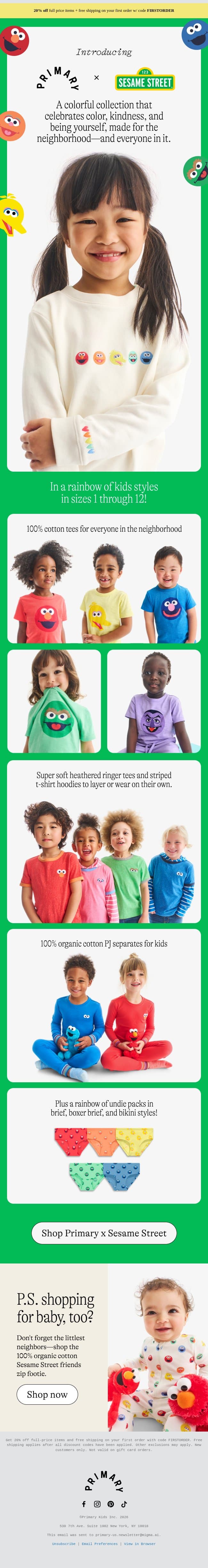 Meet Primary x Sesame Street!! 💛 email from Primary screenshot