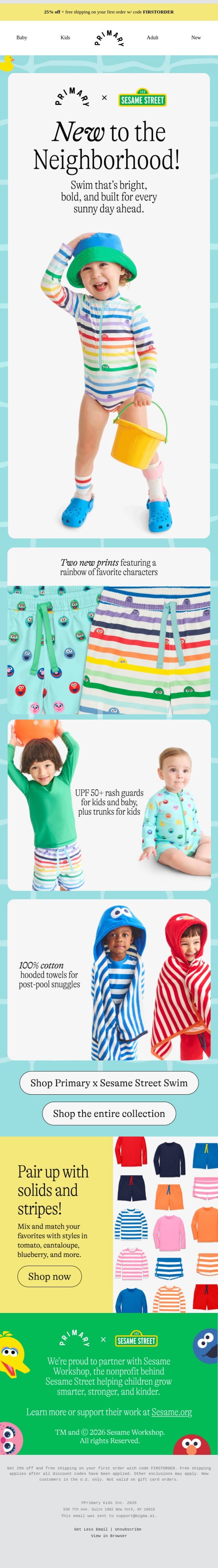 ☀️ Primary x Sesame Street Swim is Here! ☀️ email from Primary screenshot