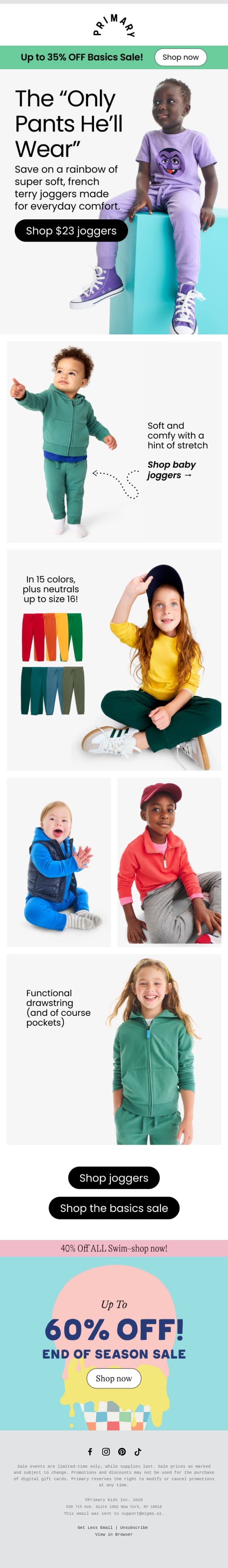 The "Only Pants He'll Wear" 👀 email from Primary screenshot