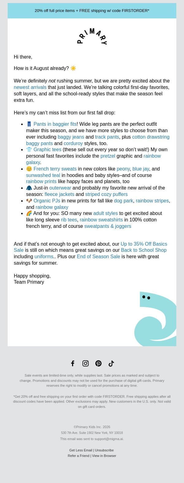 Your Guide to Our *Newest* Arrivals 🐶👖🧥🪐 email from Primary screenshot