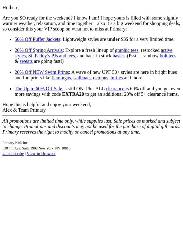 Weekend Deal Guide: How to Save & What to Shop! email from Primary screenshot