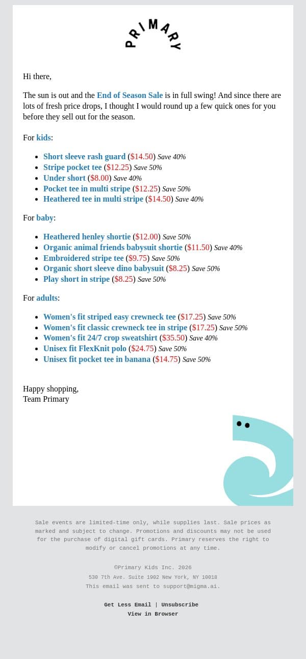 Now 40-50% Off: Your Price Drop Roundup! email from Primary screenshot