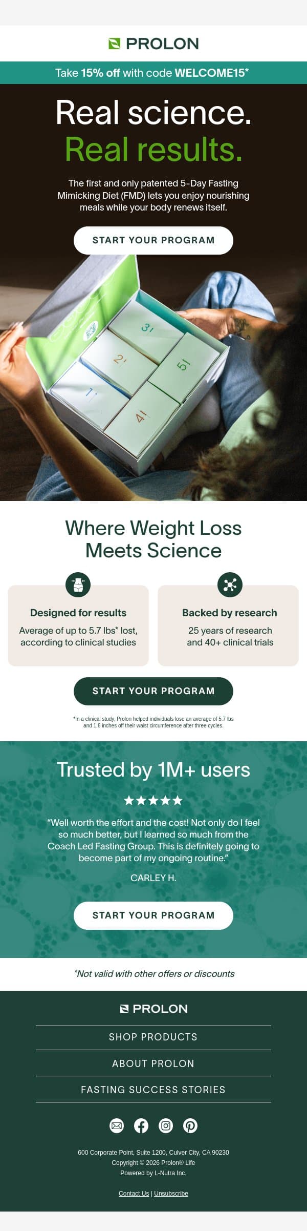 Backed by science, built for results email from ProLon screenshot