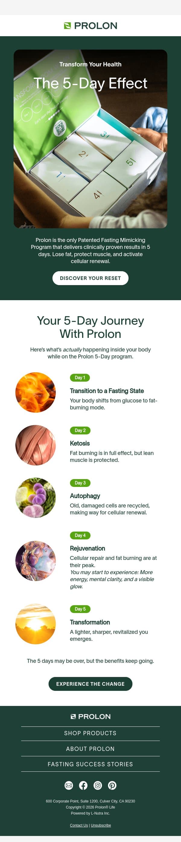 Feel the change in just 5 days email from ProLon screenshot