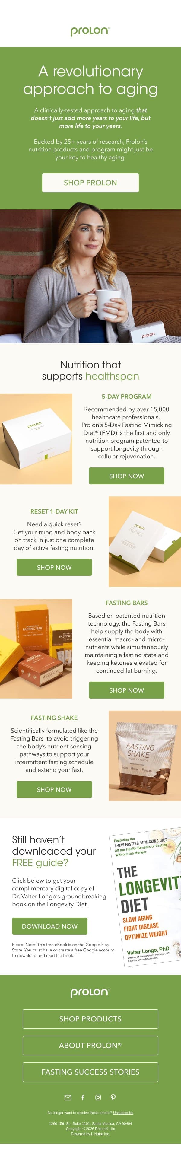 🔑 The key to a healthier, more vibrant life email from ProLon screenshot