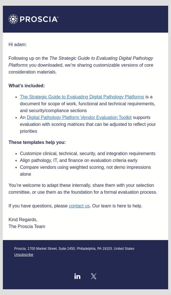 Editable Scoring Templates for Your Evaluation email from Proscia screenshot